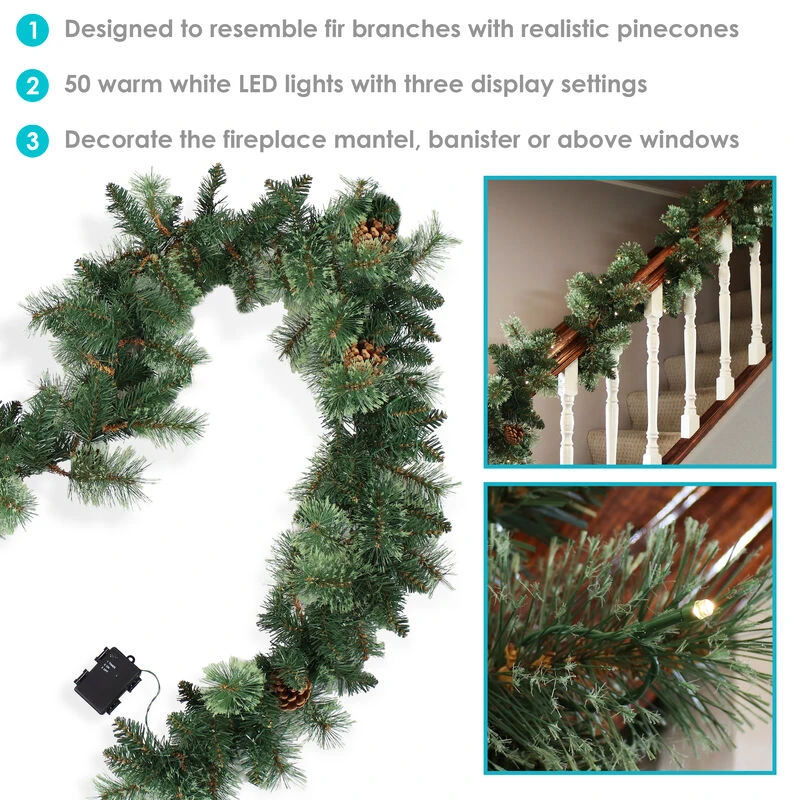 Sunnydaze Decor Sunnydaze 9ft Pre-Lit Artificial Christmas Garland With Pinecones 4 Sunnydaze Decor Sunnydaze 9ft Pre-Lit Artificial Christmas Garland With Pinecones - Image 4