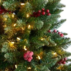 HomPlanti 5 Feet Frosted Colorado Aspen Pre-Lit Artificial Porch Christmas Tree With 200 LED Lights, 426 Bendable Branches And Berries In Decorative Planter -Sunnydaze Decor Shop 446ddc76673c480ba4ecdf70add2446c