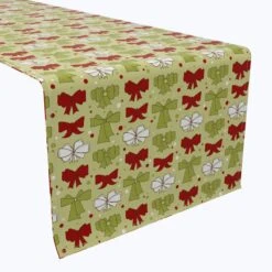 Fabric Textile Products, Inc. Table Runner, 100% Cotton, Christmas Bows Green