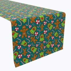 Fabric Textile Products, Inc. Table Runner, 100% Cotton, Christmas Cookies And Candy Canes Green