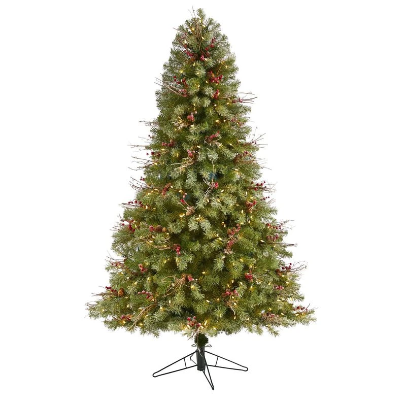 Nearly Natural 6.5-ft Lightly Frosted Big Sky Spruce Artificial Christmas Tree With 450 Clear (Multifunction) LED Lights With Instant Connect Technology, Berries, Pine Cones And 904 Bendable Branches 1 Nearly Natural 6.5-ft Lightly Frosted Big Sky Spruce Artificial Christmas Tree With 450 Clear (Multifunction) LED Lights With Instant Connect Technology, Berries, Pine Cones And 904 Bendable Branches