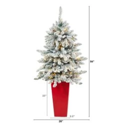 Nearly Natural 4.5-in Flocked Livingston Fir Christmas Tree W150 LED & Cones Green/White