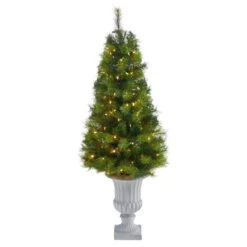 Nearly Natural 4.5-ft Green Valley Pine Artificial Christmas Tree With 100 Warm White LED Lights And 201 Bendable Branches In Decorative Urn