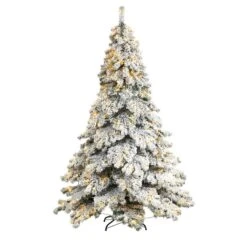 Nearly Natural 7-ft Flocked Austria Fir Artificial Christmas Tree With 400 Warm White LED Lights And 1063 Bendable Branches