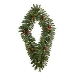 HomPlanti 3' Holiday Christmas Geometric Diamond Wreath With Pinecones And 50 Warm White LED Lights