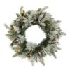 Nearly Natural 20-in Flocked Mixed Pine Artificial Christmas Wreath With 50 LED Lights, Pine Cones And Berries