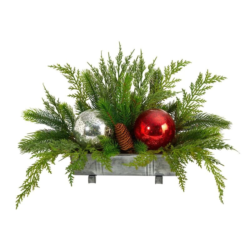Nearly Natural 18-in Holiday Winter Cedar Pine Artificial Table Christmas Arrangement With Ornaments, Home Décor 1 Nearly Natural 18-in Holiday Winter Cedar Pine Artificial Table Christmas Arrangement With Ornaments, Home Décor