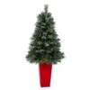 Nearly Natural 55-in Snowed French Alps Mountain Pine Artificial Christmas Tree With 237 Bendable Branches And Pine Cones In Red Tower Planter