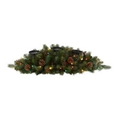 Nearly Natural 30-in Flocked And Glittered Artificial Christmas Triple Candelabrum With 35 Multicolored Lights And Pine Cones