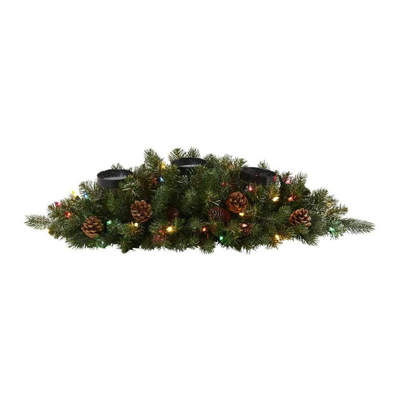 Nearly Natural 30-in Flocked And Glittered Artificial Christmas Triple Candelabrum With 35 Multicolored Lights And Pine Cones 1 Nearly Natural 30-in Flocked And Glittered Artificial Christmas Triple Candelabrum With 35 Multicolored Lights And Pine Cones