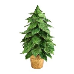 HomPlanti 16 Inches Mini Velvet Christmas Artificial Tree In Golden Planter