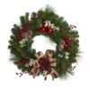 HomPlanti 24" Christmas Pine Artificial Wreath With Pine Cones And Ornaments