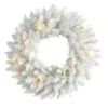 Nearly Natural 18-in White Colorado Spruce Artificial Christmas Wreath With 129 Bendable Branches And 20 Warm LED Lights White