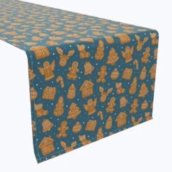 Fabric Textile Products, Inc. Table Runner, 100% Cotton, Christmas Gingerbread Cookies Blue