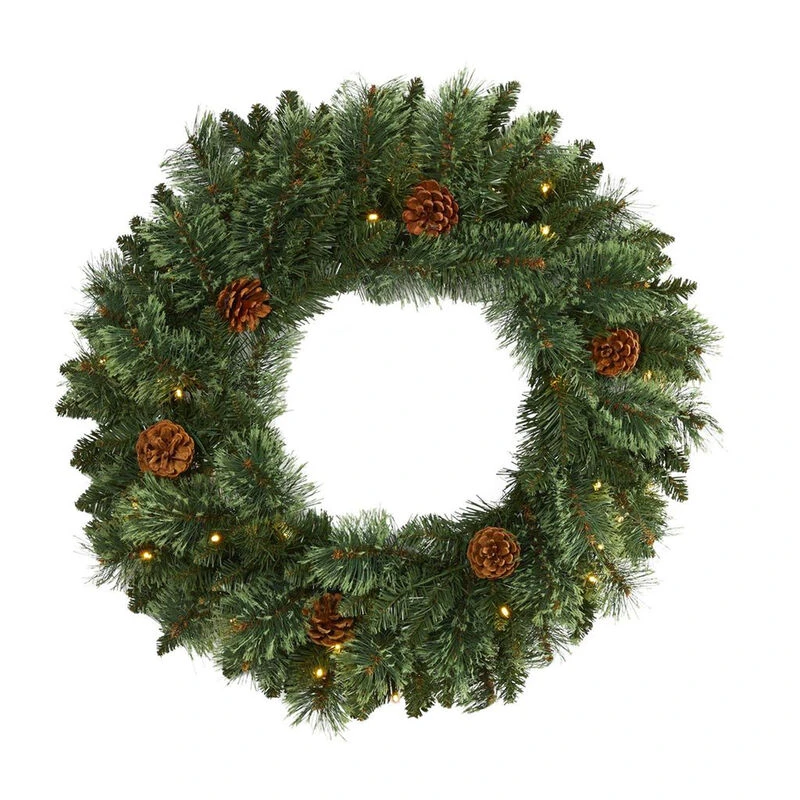 Nearly Natural 24-in White Mountain Pine Artificial Christmas Wreath With 35 LED Lights And Pinecones 2 Nearly Natural 24-in White Mountain Pine Artificial Christmas Wreath With 35 LED Lights And Pinecones - Image 2