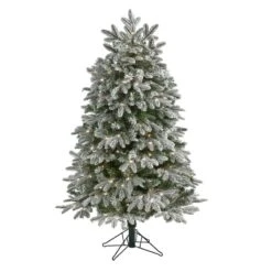 HomPlanti 5 Feet Flocked Colorado Mountain Fir Artificial Christmas Tree With 300 Warm White Microdot (Multifunction) LED Lights With Instant Connect Technology And 511 Bendable Branches