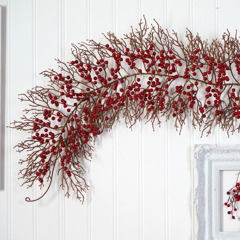 HomPlanti 6' Red Berry Artificial Christmas Garland 5 HomPlanti 6' Red Berry Artificial Christmas Garland - Image 5