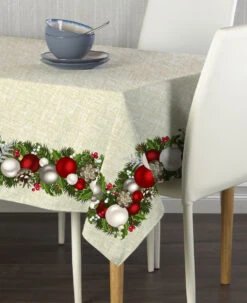 Fabric Textile Products, Inc. Rectangular Tablecloth, 100% Polyester, Textured Christmas Garland Border Red