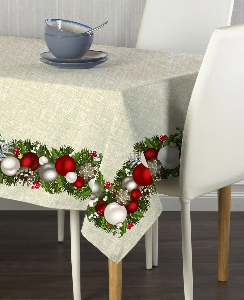 Fabric Textile Products, Inc. Square Tablecloth, 100% Polyester, Textured Christmas Garland Border Red 1 Fabric Textile Products, Inc. Square Tablecloth, 100% Polyester, Textured Christmas Garland Border Red