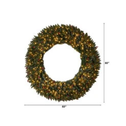 Nearly Natural 5-ft Large Flocked Artificial Christmas Wreath With Pinecones, Berries, 400 Clear LED Lights And 820 Bendable Branches Green -Sunnydaze Decor Shop 5b8bec6f3ccf4a7988ef39a365635aa4