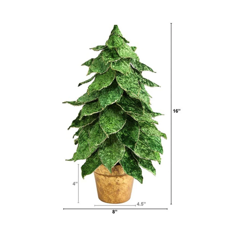 Nearly Natural 16-in Mini Velvet Christmas Artificial Tree In Golden Planter 2 Nearly Natural 16-in Mini Velvet Christmas Artificial Tree In Golden Planter - Image 2