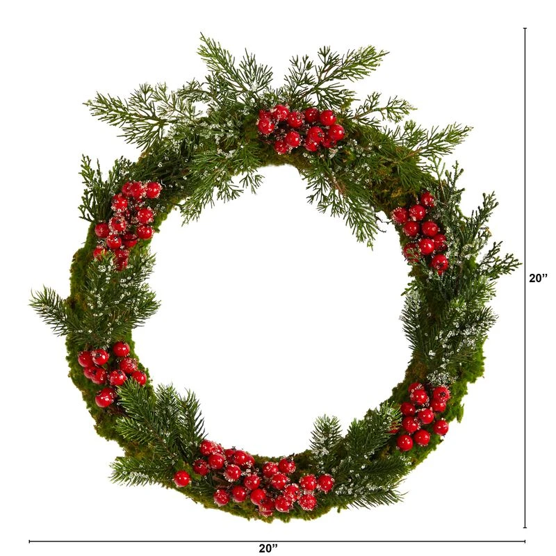 HomPlanti 20" Iced Pine And Berries Artificial Christmas Wreath 2 HomPlanti 20" Iced Pine And Berries Artificial Christmas Wreath - Image 2
