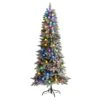 Nearly Natural 6.5-ft Flocked British Columbia Mountain Fir Artificial Christmas Tree In Decorative Planter With 75 Multi Color Globe Bulbs And 679 Bendable Branches