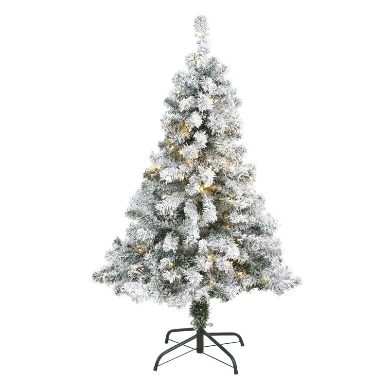 Nearly Natural 4-ft Flocked Rock Springs Spruce Artificial Christmas Tree With 100 Clear LED Lights Green 1 Nearly Natural 4-ft Flocked Rock Springs Spruce Artificial Christmas Tree With 100 Clear LED Lights Green