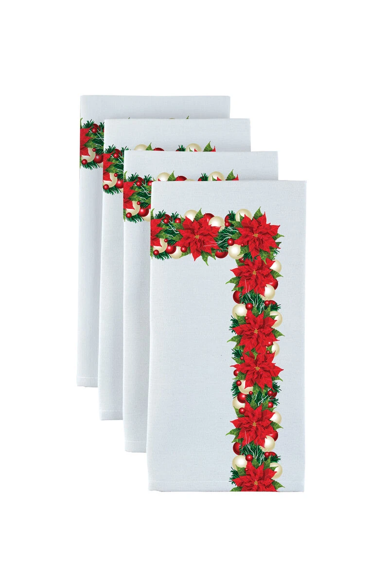 Fabric Textile Products, Inc. Napkin Set, 100% Polyester, Set Of 4, Christmas Poinsettia Garland 1 Fabric Textile Products, Inc. Napkin Set, 100% Polyester, Set Of 4, Christmas Poinsettia Garland