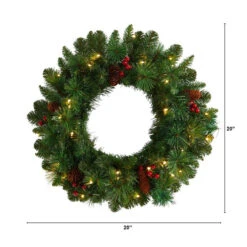 Nearly Natural 20-in Frosted Pine Artificial Christmas Wreath With Pinecones, Berries And 35 Warm White LED Lights -Sunnydaze Decor Shop 60cee3f27a194fad8655b5c9fa40b4dc