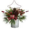 Nearly Natural 17-in Pinecone And Berries Artificial Christmas Arrangement With Decorative Metal Vase And Wrired Red Christmas Tree