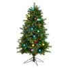 Nearly Natural 4-ft Montana Mountain Fir Artificial Christmas Tree With 200 Multi Color LED Lights, 25 Globe Bulbs And 394 Bendable Branches Green