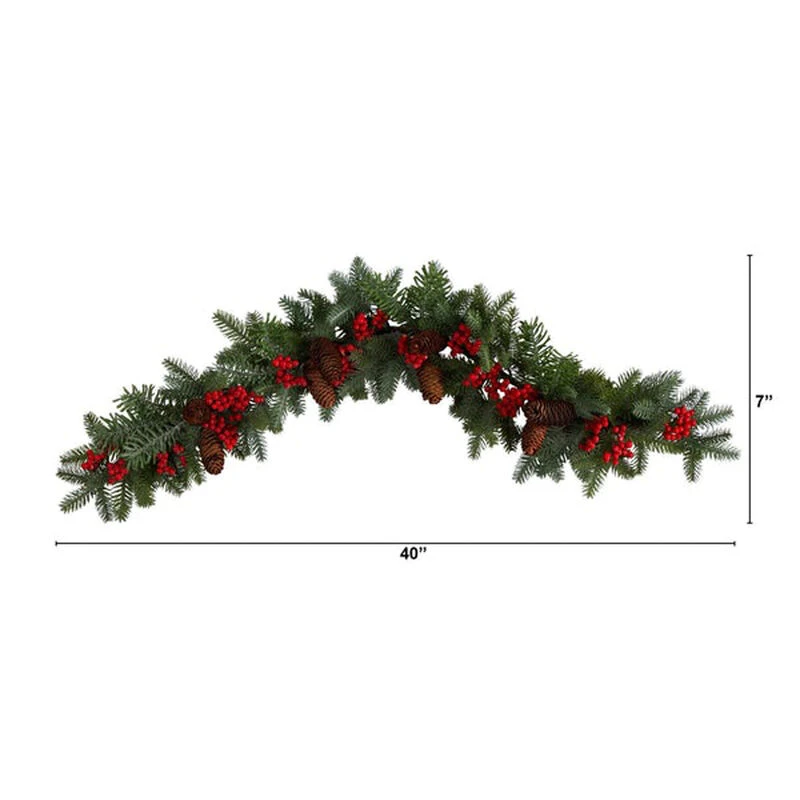 Nearly Natural 40-in Pines, Red Berries And Pinecones Artificial Christmas Garland 3 Nearly Natural 40-in Pines, Red Berries And Pinecones Artificial Christmas Garland - Image 3