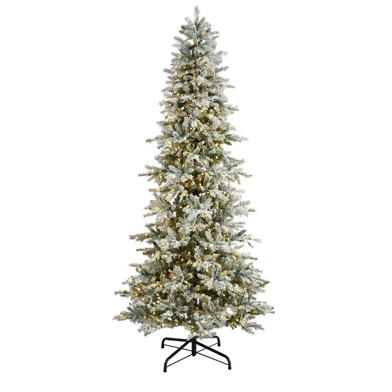 Nearly Natural 9.5-ft Slim Flocked Nova Scotia Spruce Artificial Christmas Tree With 600 Warm White LED Lights And 1357 Bendable Branches Green 1 Nearly Natural 9.5-ft Slim Flocked Nova Scotia Spruce Artificial Christmas Tree With 600 Warm White LED Lights And 1357 Bendable Branches Green