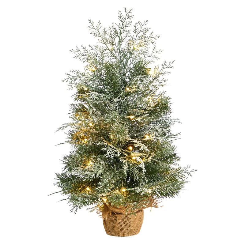 Nearly Natural 2-ft Winter Frosted Artificial Christmas Tree With 35 LED Lights In Burlap Base 1 Nearly Natural 2-ft Winter Frosted Artificial Christmas Tree With 35 LED Lights In Burlap Base