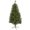 Nearly Natural 5-ft Mixed Pine Artificial Christmas Tree With 150 Clear LED Lights, Pine Cones And Berries Green