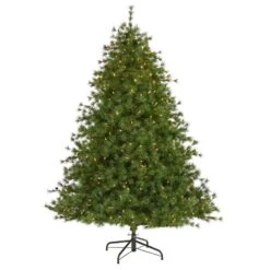 Nearly Natural 7-ft Colorado Mountain Pine Artificial Christmas Tree With 450 Clear Lights, 1453 Bendable Branches And Pine Cones