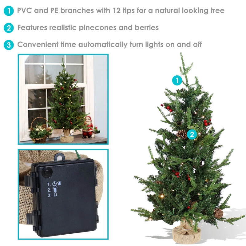 Sunnydaze Decor Sunnydaze Natural Noel Indoor Pre-Lit Artificial Christmas Tree - 3 Ft 4 Sunnydaze Decor Sunnydaze Natural Noel Indoor Pre-Lit Artificial Christmas Tree - 3 Ft - Image 4