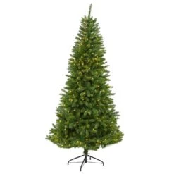 Nearly Natural 6.5-ft Green Valley Fir Artificial Christmas Tree With 350 Clear LED Lights 1125 Bendable Branches Green