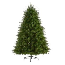Nearly Natural 7-ft New England Pine Artificial Christmas Tree With 400 Clear Lights And 1044 Bendable Branches Green