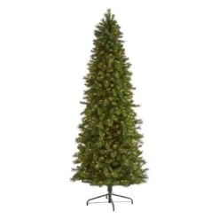 Nearly Natural 9-ft Slim West Virginia Mountain Pine Artificial Christmas Tree With 600 Clear Lights And 1359 Bendable Branches Green