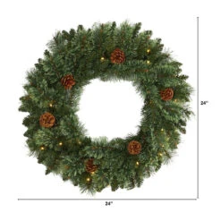 Nearly Natural 24-in White Mountain Pine Artificial Christmas Wreath With 35 LED Lights And Pinecones 7 Nearly Natural 24-in White Mountain Pine Artificial Christmas Wreath With 35 LED Lights And Pinecones -Sunnydaze Decor Shop 6e314dd6d5374afaa9cf57154e0759b8