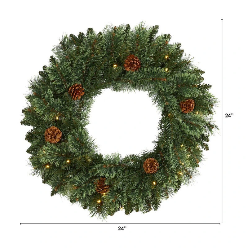 Nearly Natural 24-in White Mountain Pine Artificial Christmas Wreath With 35 LED Lights And Pinecones 3 Nearly Natural 24-in White Mountain Pine Artificial Christmas Wreath With 35 LED Lights And Pinecones - Image 3