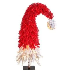 Nearly Natural 9-ft Holiday Red Santa-fts Hat Christmas Tree With 600 LED Lights And 1992 Bendable Branches