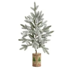HomPlanti 28 Inches Flocked Christmas Artificial Tree In Decorative Planter