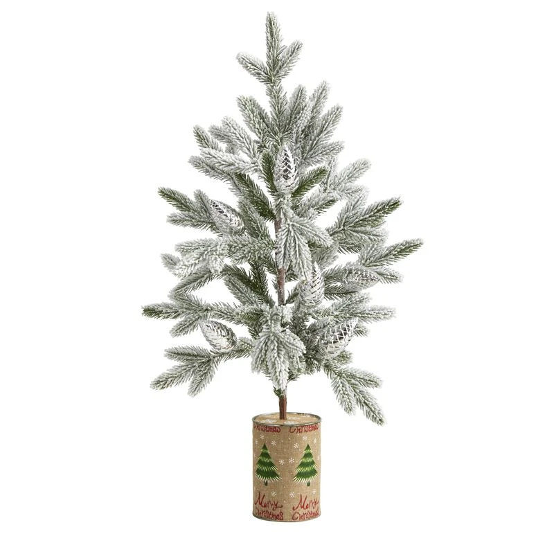 HomPlanti 28 Inches Flocked Christmas Artificial Tree In Decorative Planter 1 HomPlanti 28 Inches Flocked Christmas Artificial Tree In Decorative Planter