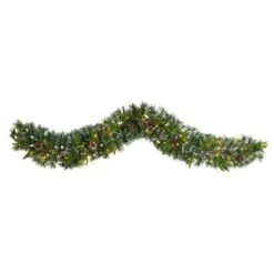 Nearly Natural 6-ft Snow Tipped Christmas Artificial Garland With 35 Clear LED Lights And Pine Cones