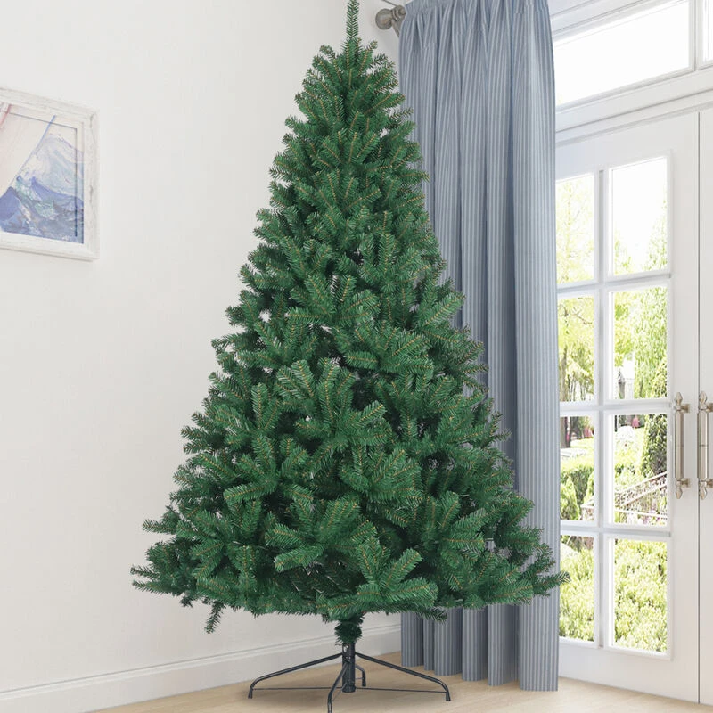 Artificial Christmas Tree Full Natural Spruce PVC Fir Tree 7.5ft Foldable Metal Stand Unlit Green Green 2 Artificial Christmas Tree Full Natural Spruce PVC Fir Tree 7.5ft Foldable Metal Stand Unlit Green Green - Image 2