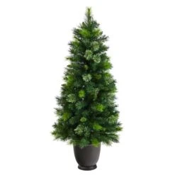 HomPlanti 4.5 Feet Oregon Pine Artificial Christmas Artificial In Decorative Planter With 250 Bendable Branches And 100 Warm White Lights -Sunnydaze Decor Shop 767540474ba94f0980835d8d76482b77