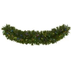 Nearly Natural 6-ft X 18-in Christmas Pine Extra Wide Artificial Garland With 100 Multicolored LED Lights